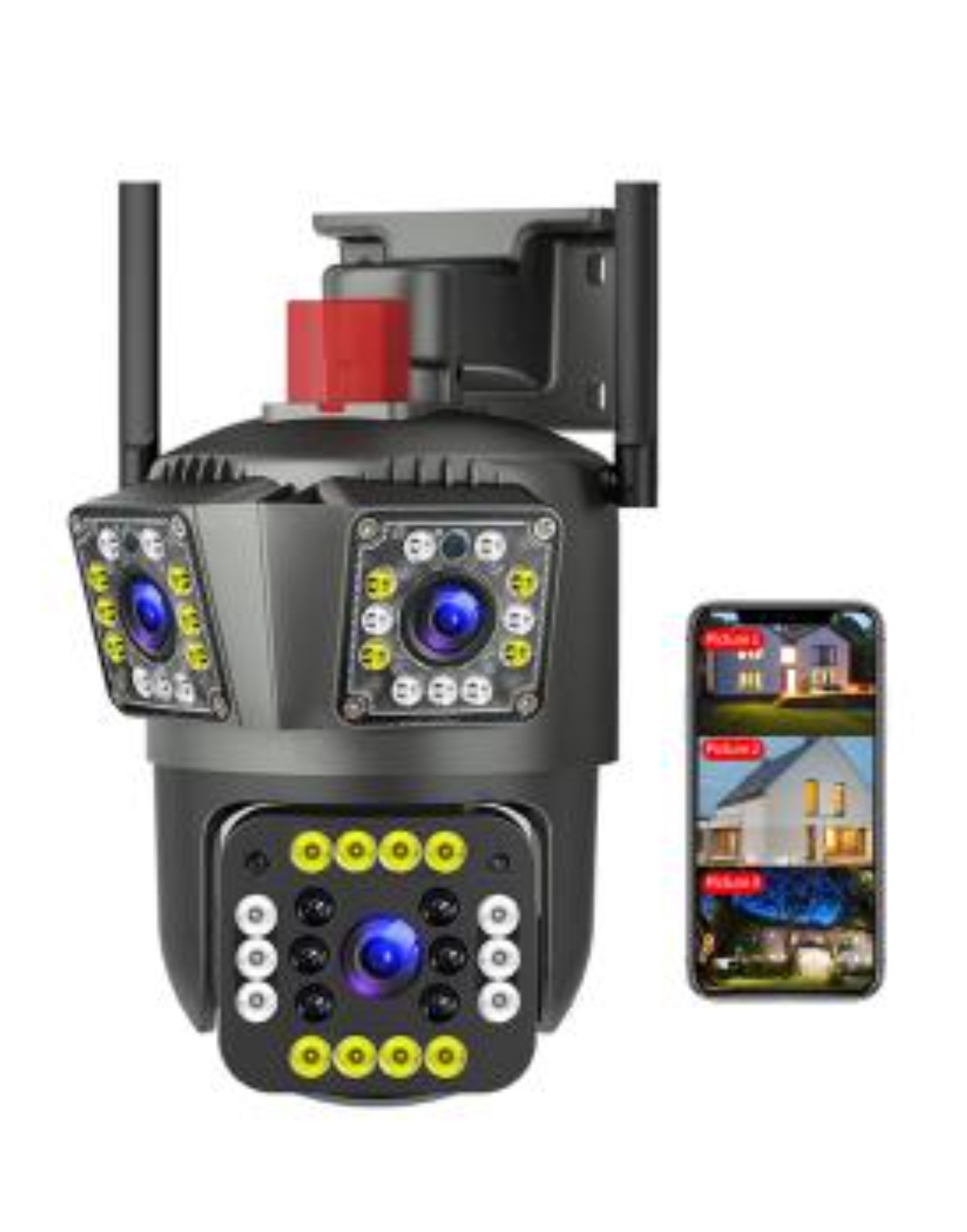 (spz-803) 3 Camera Lens Wifi Outdoor 6mp Color Night Vision With V380 Pro App