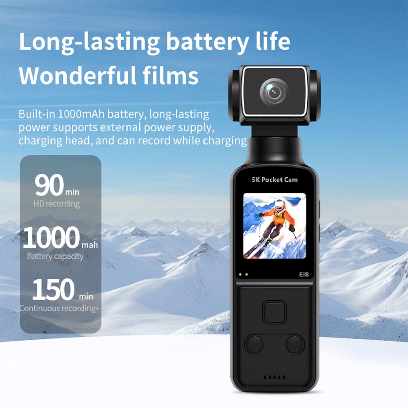 K1 Pocket 5k Hd Wifi Handheld 270° Rotatable Sports & Vlogging Action Camera photo 2