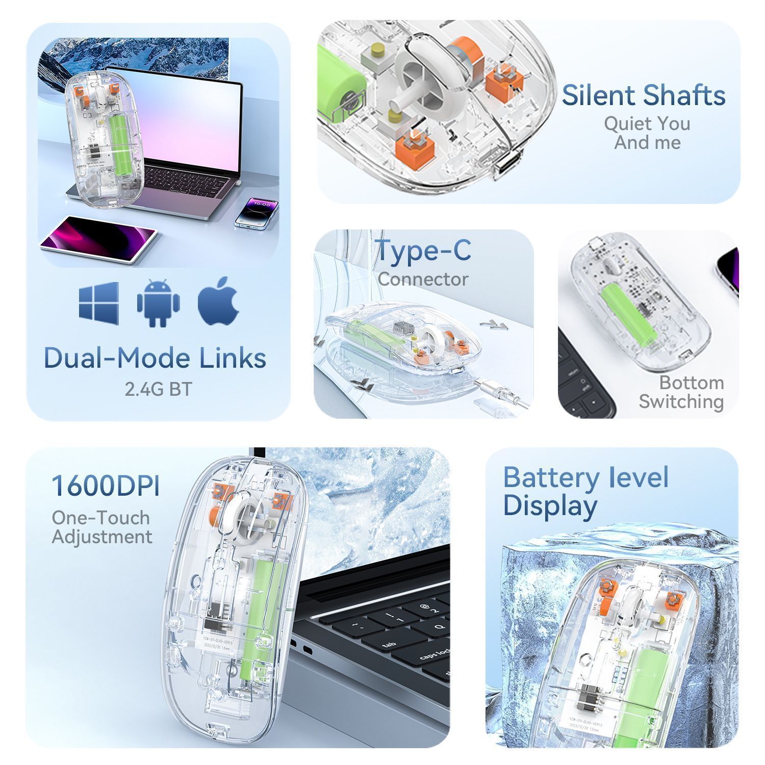 Transparent Wireless Mouse – Bluetooth + 2.4GHz Rechargeable | Wholesale photo 2